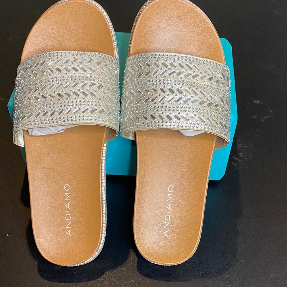 Women's Silver Slide Sandals